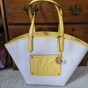 Michael Kors Kimber Large Top Zip Canvas Daffodil Yellow Tote